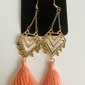 Gold and Peach Tassel Earrings